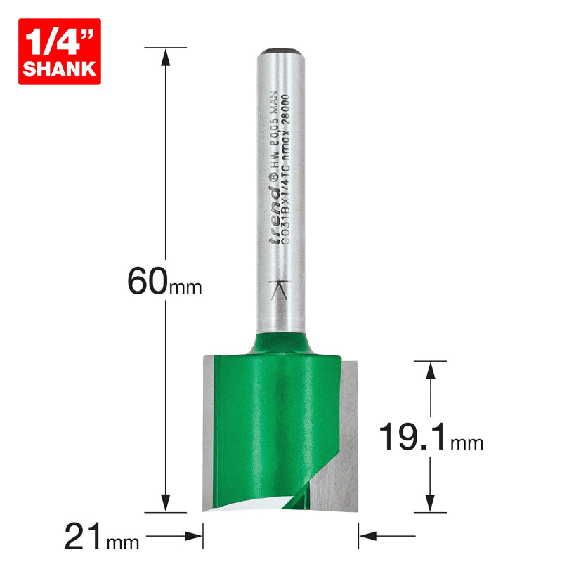 C031BX1/4TC - Two flute cutter 21mm diameter