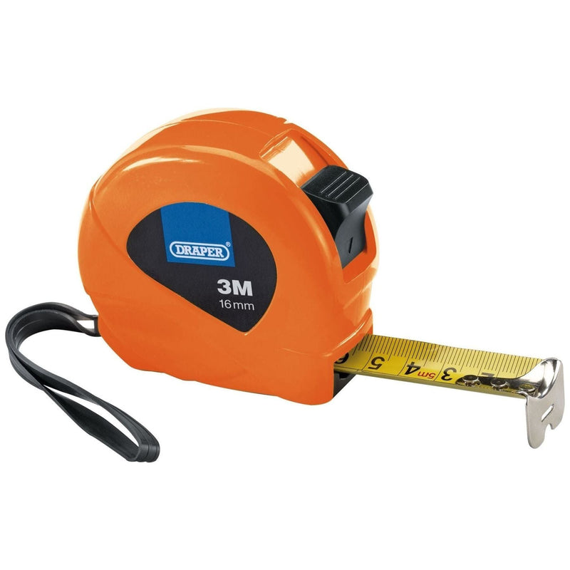 Draper Measuring Tapes, 3m/10ft x 16mm, 3 Colours (Dispenser of 12) Draper - Town Tools