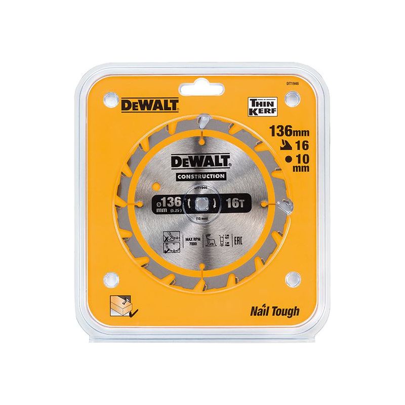 Dewalt Power Tools Cordless Construction Trim Saw Blade 136 x 10mm x 16T DeWALT Power Tools - RockBottom Northampton