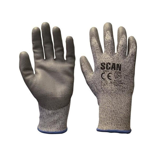 Scan Grey PU Coated Cut 5 Gloves - M (Size 8) Scan - RockBottom Nothampton