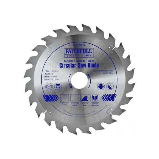 Faithfull TCT Circular Saw Blade 200 x 30mm x 24T POS Faithfull - RockBottom Northampton
