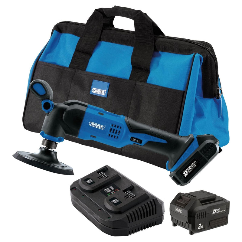 Draper D20 20V Dual Action Polisher Kit, 125mm, 2 x 3.0Ah Batteries, 1 x Fast Ch Draper - Town Tools 