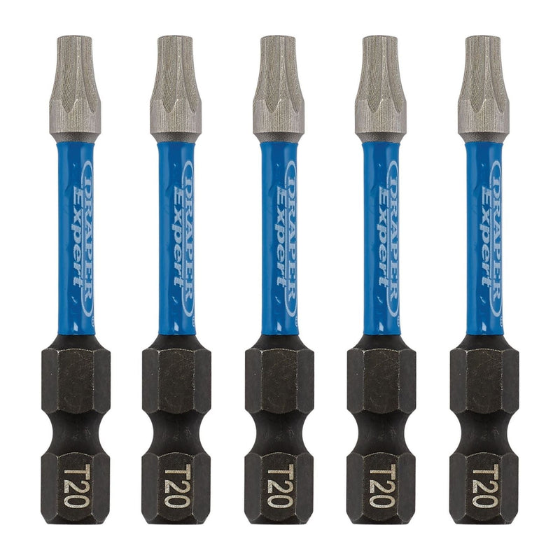 Draper Expert TX-STAR Impact Screwdriver Bits, T20 x 50mm, 1/4" Hex (Pack of 5) Draper - Town Tools 
