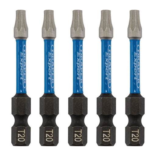 Draper Expert TX-STAR Impact Screwdriver Bits, T20 x 50mm, 1/4" Hex (Pack of 5) Draper - Town Tools 
