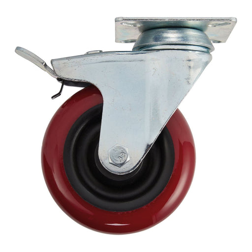 Swivel Plate Fixing Polyurethane Wheel with Brake, 100mm Diameter, S.W.L. 125kg Draper - Town Tools