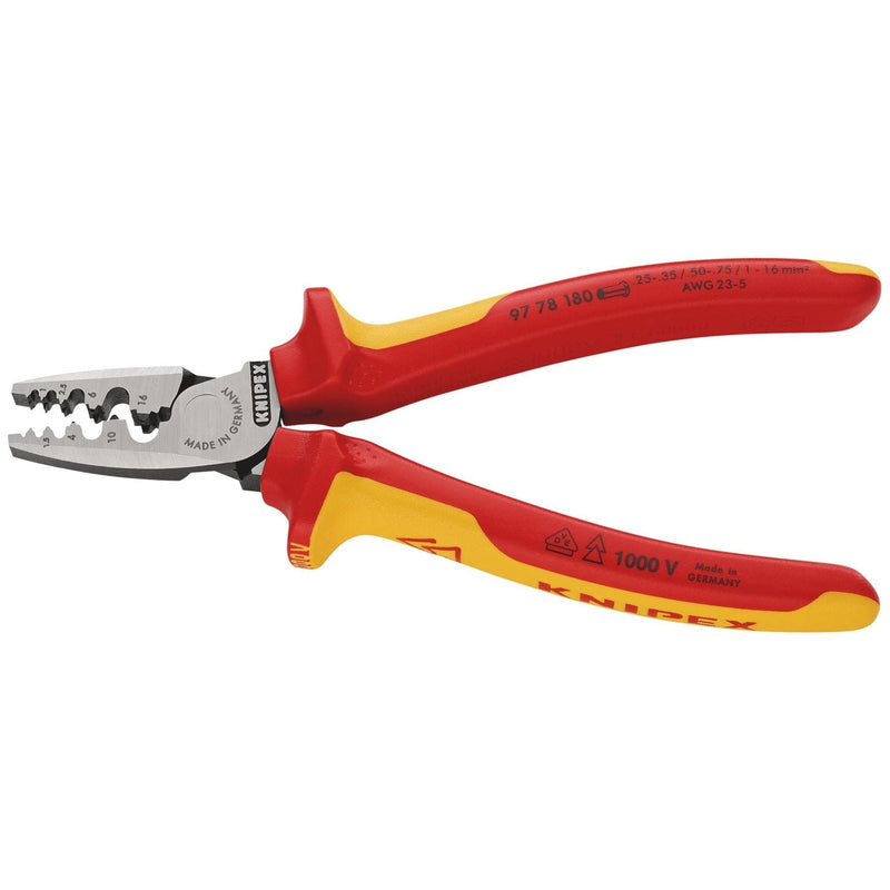 Knipex 97 78 180 SB Crimping Pliers for wire ferrules insulated with multi-component grips, VDE-tested, 180mm Draper - Town Tools
