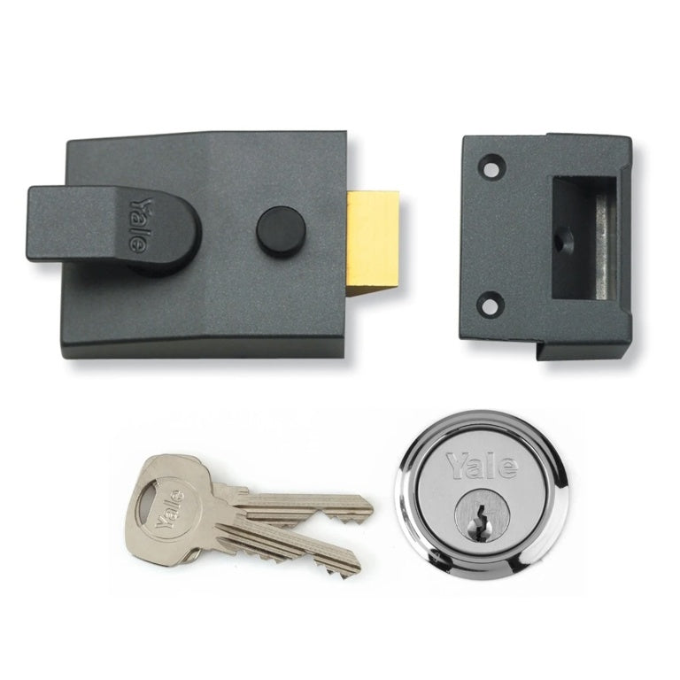 Yale Deadlocking Standard Nightlatch Security Lock 60mm Grey SC Cylinder