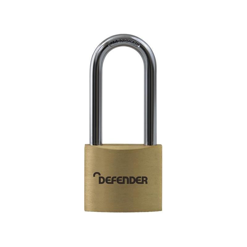 Defender Brass Padlock Long Shackle 40mm Keyed Alike DEFENDER - RockBottom Northampton