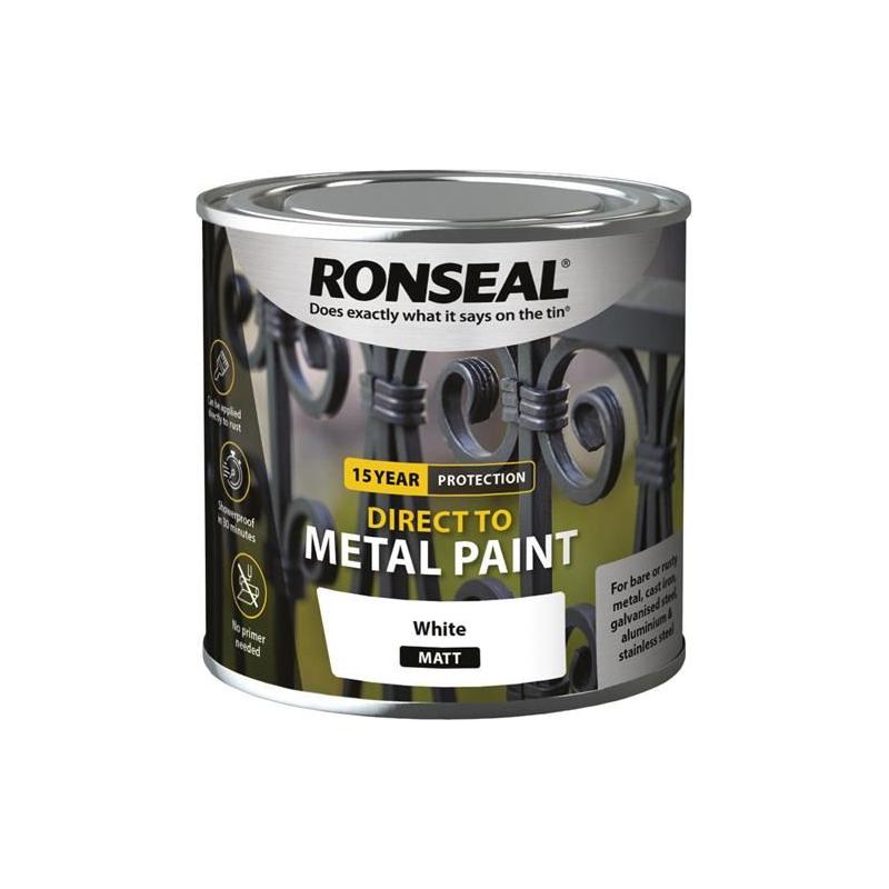Ronseal Direct to Metal Paint White Matt 250ml Ronseal - RockBottom Nothampton
