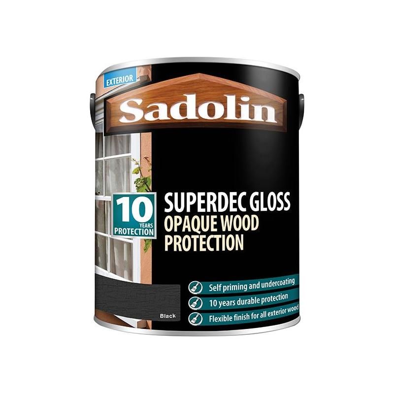 Sadolin Superdec Opaque Wood Protection Black Gloss 5 litre Sadolin - RockBottom Nothampton