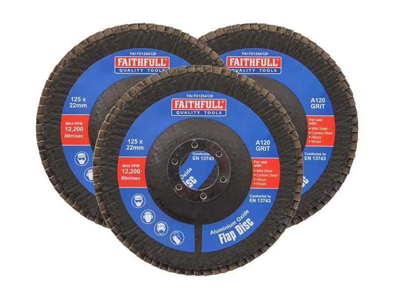 Faithfull Aluminium Oxide Flap Disc 125 x 22mm 120 Grit (3 Pack) Faithfull - RockBottom Northampton