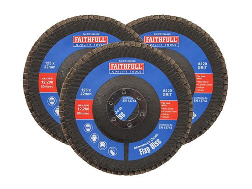 Faithfull Aluminium Oxide Flap Disc 125 x 22mm 120 Grit (3 Pack) Faithfull - RockBottom Northampton