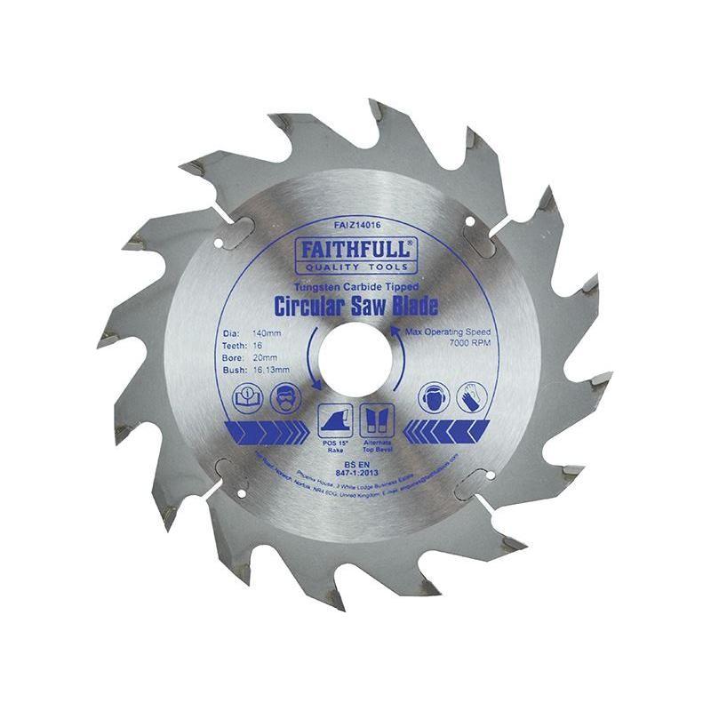Faithfull TCT Circular Saw Blade 140 x 20mm x 16T POS Faithfull - RockBottom Northampton