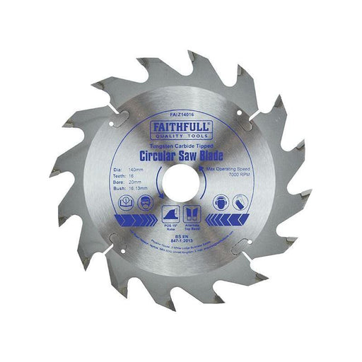 Faithfull TCT Circular Saw Blade 140 x 20mm x 16T POS Faithfull - RockBottom Northampton