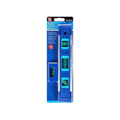 Bluespot Tools Magnetic Torpedo Level 22.5cm with Magnetic Mini Level BlueSpot Tools - RockBottom Northampton