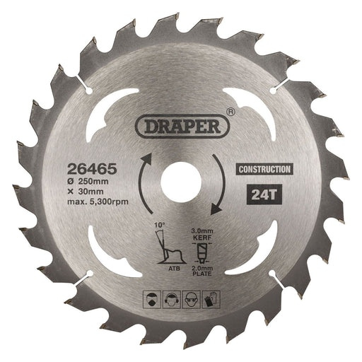 Draper TCT Construction Circular Saw Blade, 250 x 30mm, 24T 26465 Draper - Town Tools 