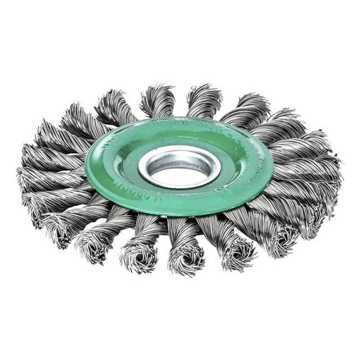 Lessmann Knot Wheel Brush 115 x 14mm 22.2mm Bore, 0.50 Stainless Steel Wire Lessmann - RockBottom Northampton
