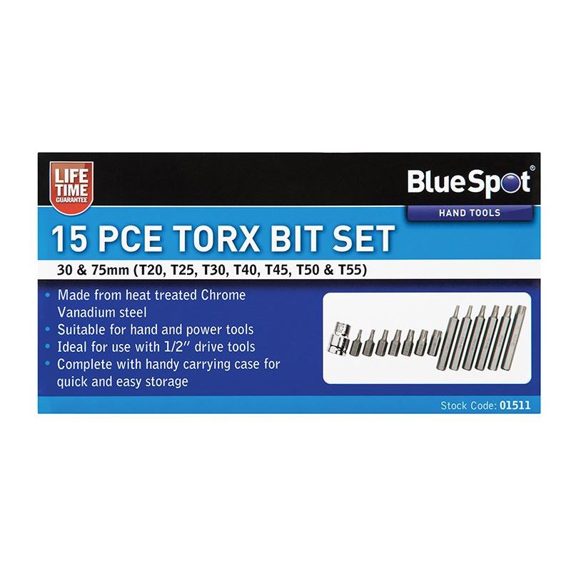 Bluespot Tools TORX Bit Set, 15 Piece BlueSpot Tools - RockBottom Northampton