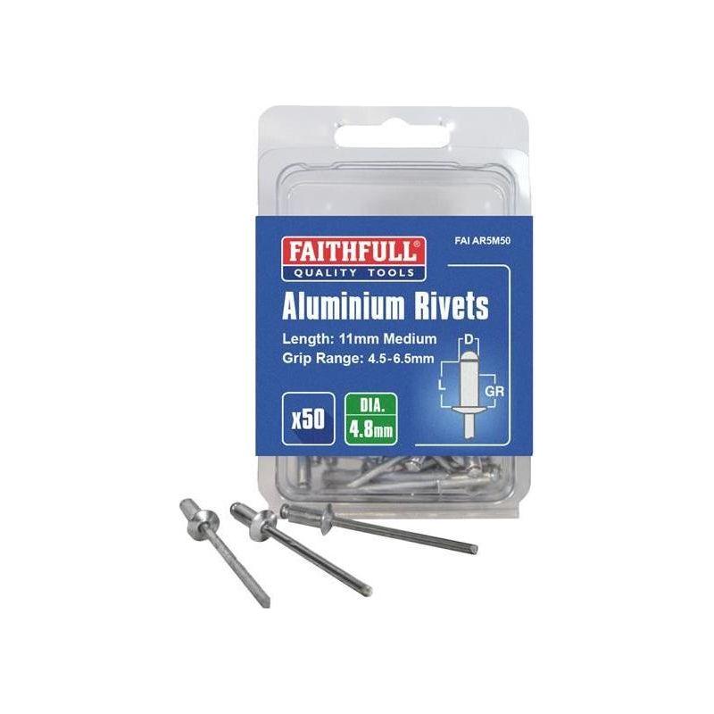 Faithfull Aluminium Rivets 4.8 x 11mm Medium Pre-Pack of 50 Faithfull - RockBottom Northampton