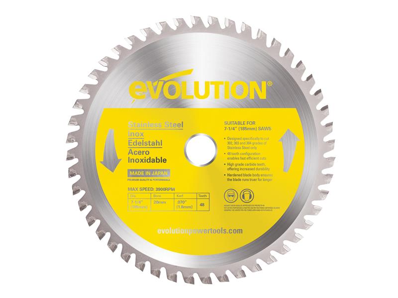 Evolution - Stainless Steel Cutting Circular Saw Blade 185 x 20mm x 48T