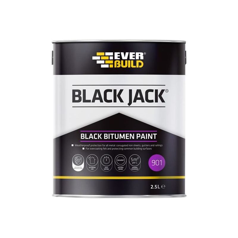 Everbuild Sika Black Jack® 901 Black Bitumen Paint 2.5 litre Everbuild Sika - RockBottom Northamptin