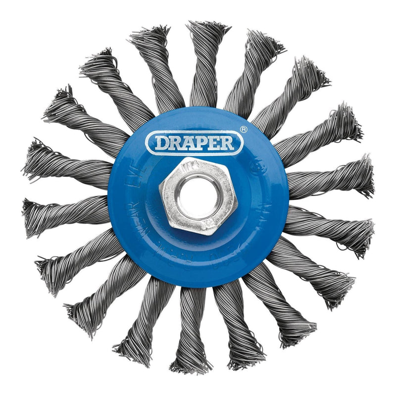 Draper Steel Twist-Knot Flat Wire Wheel Brush, 115mm, M14 Draper - Town Tools