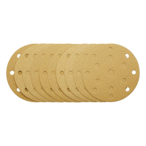 Gold Sanding Discs with Hook & Loop, 150mm, 180 Grit, 15 Dust Extraction Holes (Pack of 10) Draper - Town Tools