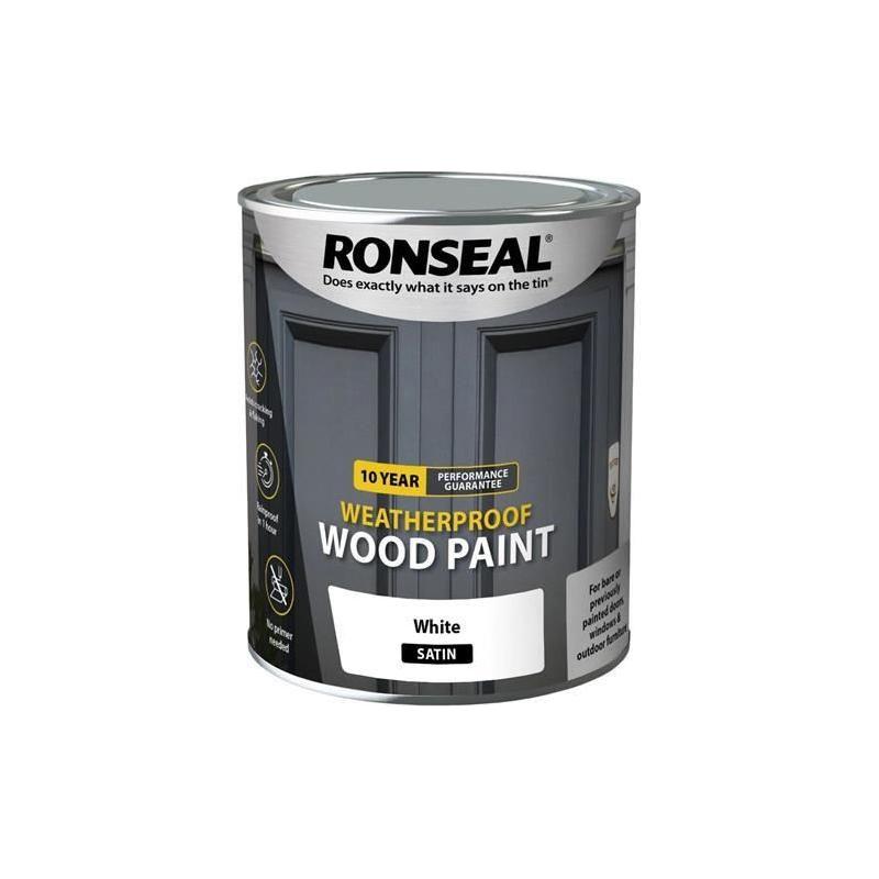 Ronseal 10 Year Weatherproof Wood Paint White Satin 750ml Ronseal - RockBottom Nothampton