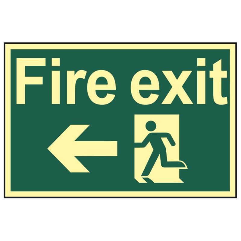 Scan Fire Exit Running Man Arrow Left - Photoluminescent 300 x 200mm Scan - RockBottom Nothampton