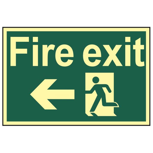 Scan Fire Exit Running Man Arrow Left - Photoluminescent 300 x 200mm Scan - RockBottom Nothampton
