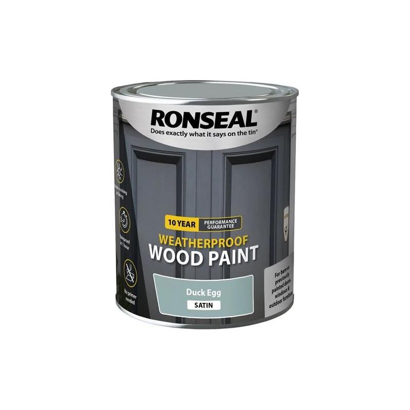 Ronseal 10 Year Weatherproof Wood Paint Duck Egg Blue Satin 750ml Ronseal - RockBottom Nothampton