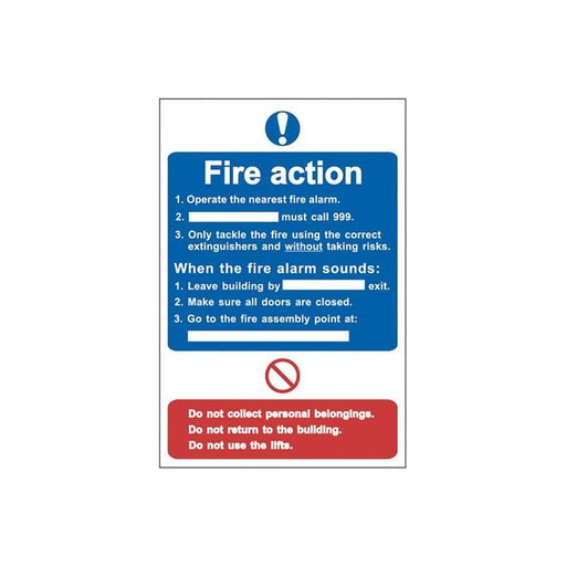 Scan Fire Action Procedure - PVC Sign 200 x 300mm Scan - RockBottom Nothampton