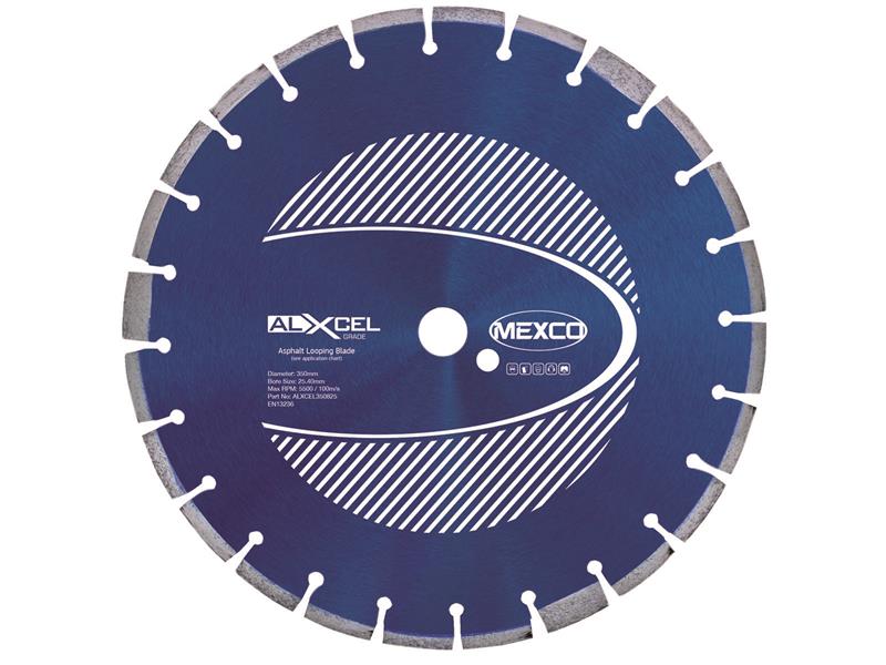 MEXCO Asphalt Looping Diamond Blade 350 x 25.4mm x 8mm Width