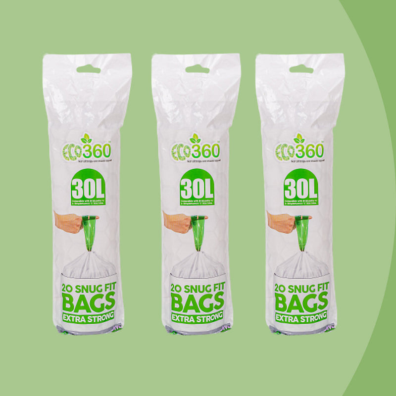 60 Snug Fit Bin liners 30L Drawstring Handle Bin Bags - Compatible with G' Size Bins