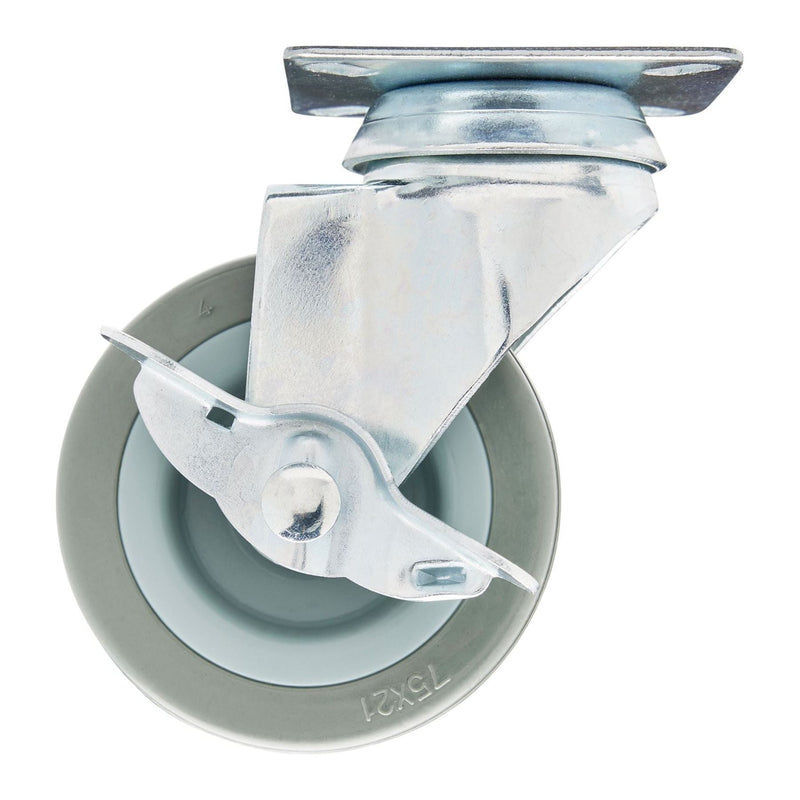 Draper Swivel Plate Fixing Rubber Castor with Brake, 75mm Diameter, S.W.L. 70kg Draper - Town Tools