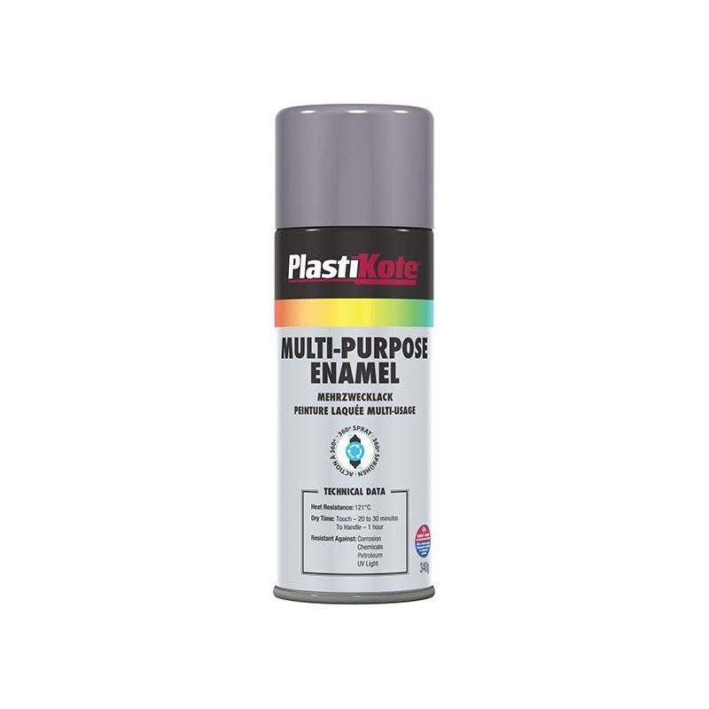 Plastikote Multi Purpose Enamel Spray Paint Gloss Grey 400ml PlastiKote - RockBottom Nothampton