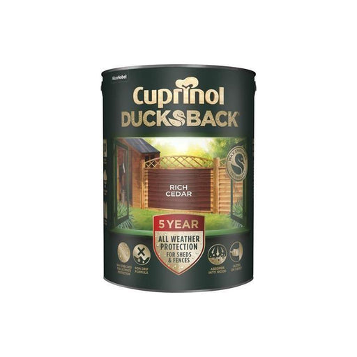 Cuprinol Ducksback 5 Year Waterproof for Sheds & Fences Rich Cedar 5 litre Cuprinol - RockBottom Northampton