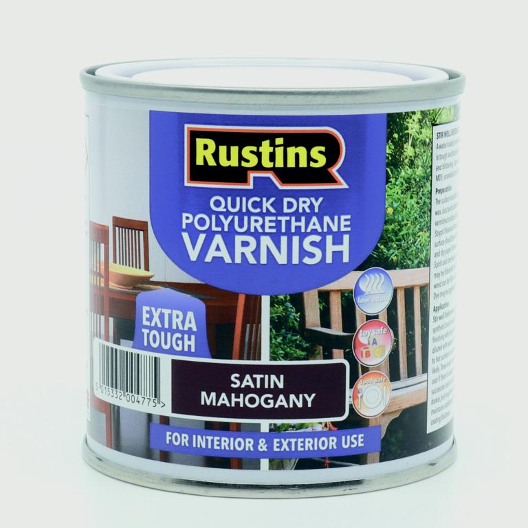 Rustins Polyurethane Satin Varnish 500ml Mahogany