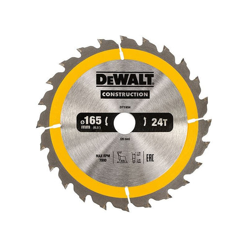 Dewalt Power Tools Portable Construction Circular Saw Blade 165 x 20mm x 24T DeWALT Power Tools - RockBottom Northampton