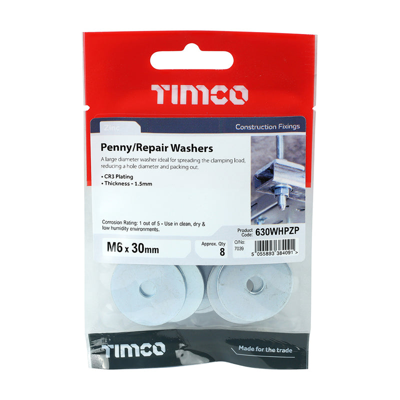 TIMCO Penny / Repair Washers DIN9054 Silver - M10 x 25