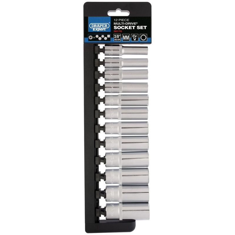 Draper Multi-Drive Deep Socket Set, 3/8" Sq. Dr. (12 Piece) 50176 Draper - Town Tools 