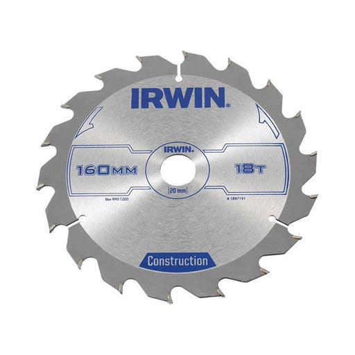 Irwin® Construction Circular Saw Blade 160 x 20mm x 18T ATB IRWIN® - RockBottom Northampton