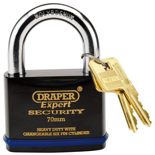 Draper 64195 Draper Expert Heavy Duty Padlock and 2 Keys with Super Tough Molybdenum Steel Shackle, 70mm