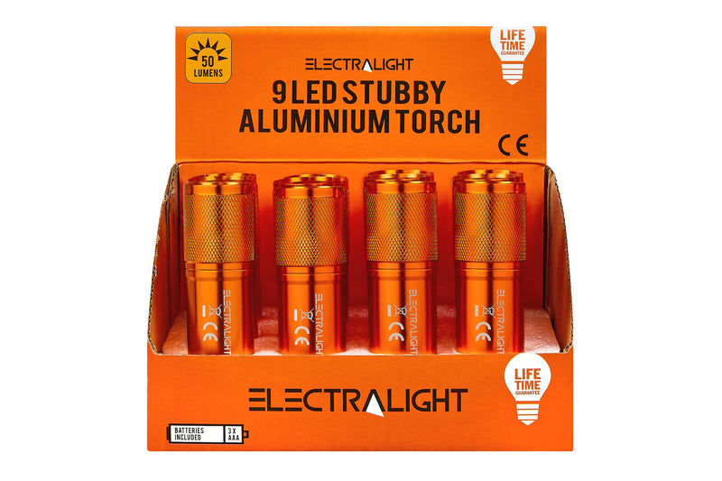 Electralight 9 LED Stubby Aluminium Torch With Batteries