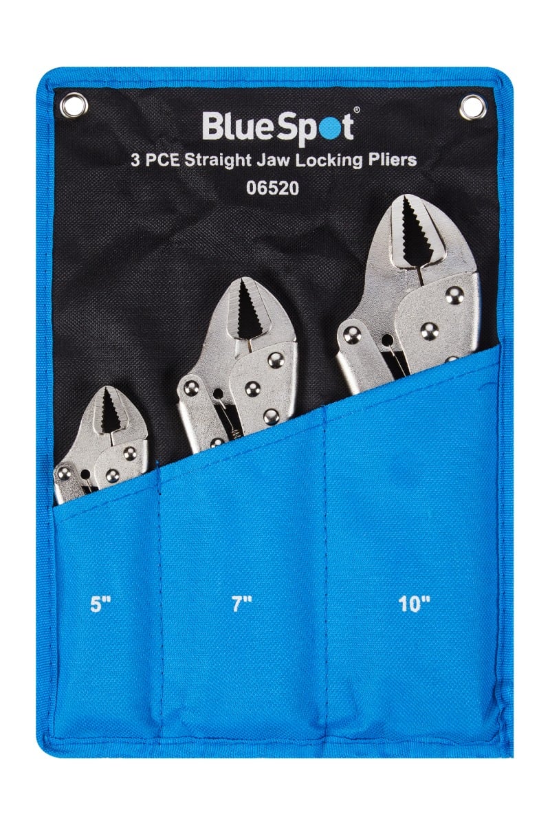 Blue Spot Tools 3 PCE Straight Jaw Locking Pliers In Wallet (5", 7", 10")