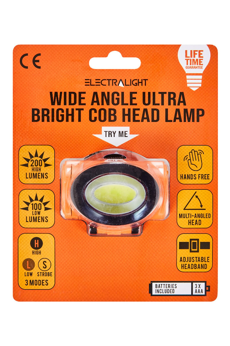 Electralight Wide Angle Ultra Bright COB Head Lamp (200 Lumens)