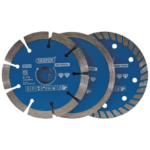 Draper Diamond Blade Set, 115mm (3 Piece) 99795 Draper - Town Tools 