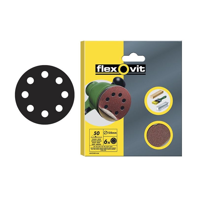 Flexovit Hook & Loop Sanding Disc 125mm Coarse 50G (Pack 15) Flexovit - RockBottom Northampton