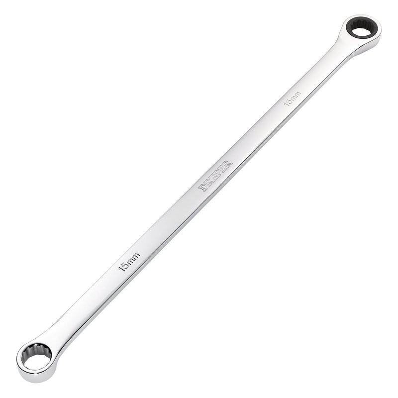 Draper Draper HI-TORQ Metric Extra-Long Double Ring Ratchet Spanner, 15mm Draper - Town Tools