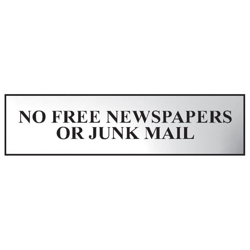 Scan No Free Newspapers Or Junk Mail - Polished Chrome Effect 200 x 50mm Scan - RockBottom Nothampton